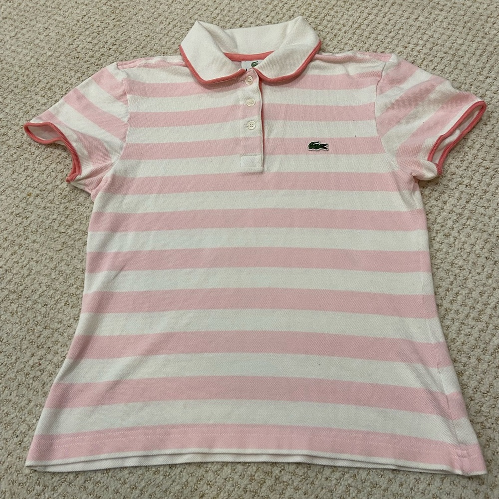 Lacoste Pink & White Striped Polo